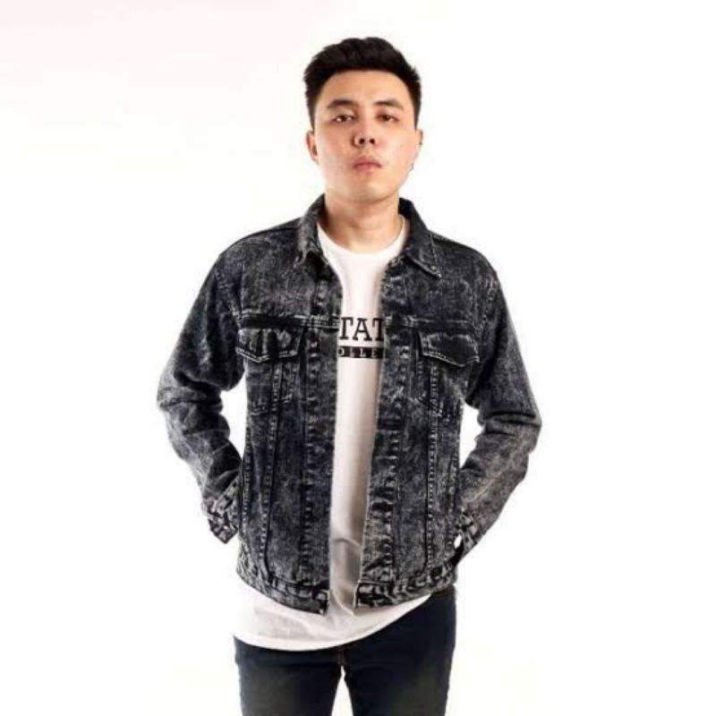 Jaket jeans warna hitam  pria denim distro premium