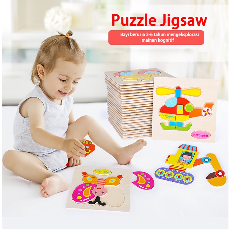 Puzzle kayu/Puzzle kayu mainan edukasi/Mainan anak/Mainan puzzle kayu anak hewan kartun (B12)