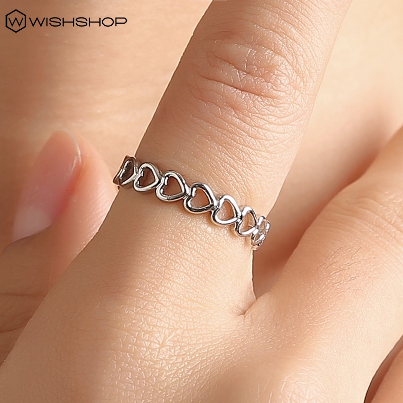 Cincin Model Terbuka Adjustable Bentuk Hati Hollow Untuk Wanita