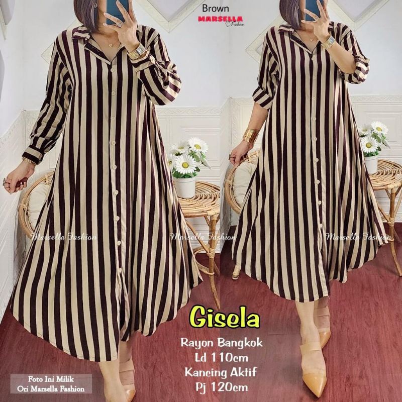 Gisela Long Tunik Rayon Premium Motif Garis