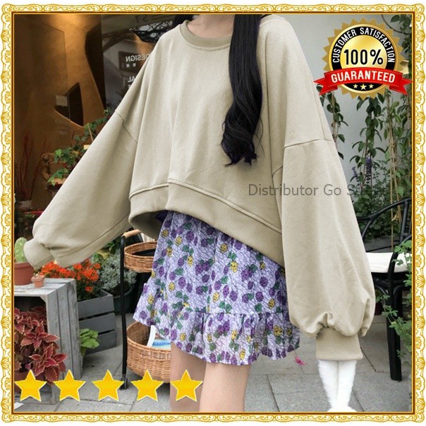 jaket wanita SWEATER WANITA CROP BASIC POLOS OVERSIZE / SWEATER OVERSIZE - Ungu korea pakaian wanita