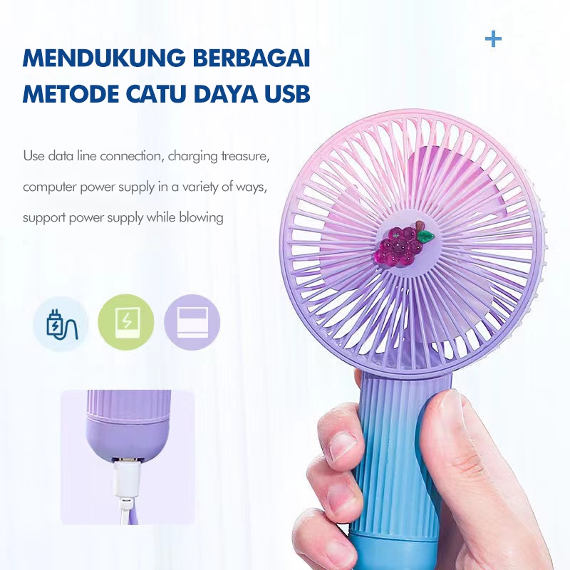 Kipas Angin Genggam Mini Portable 3th Gen Bentuk Anggur Lucu Dengan Port Charger USB Mini Fan