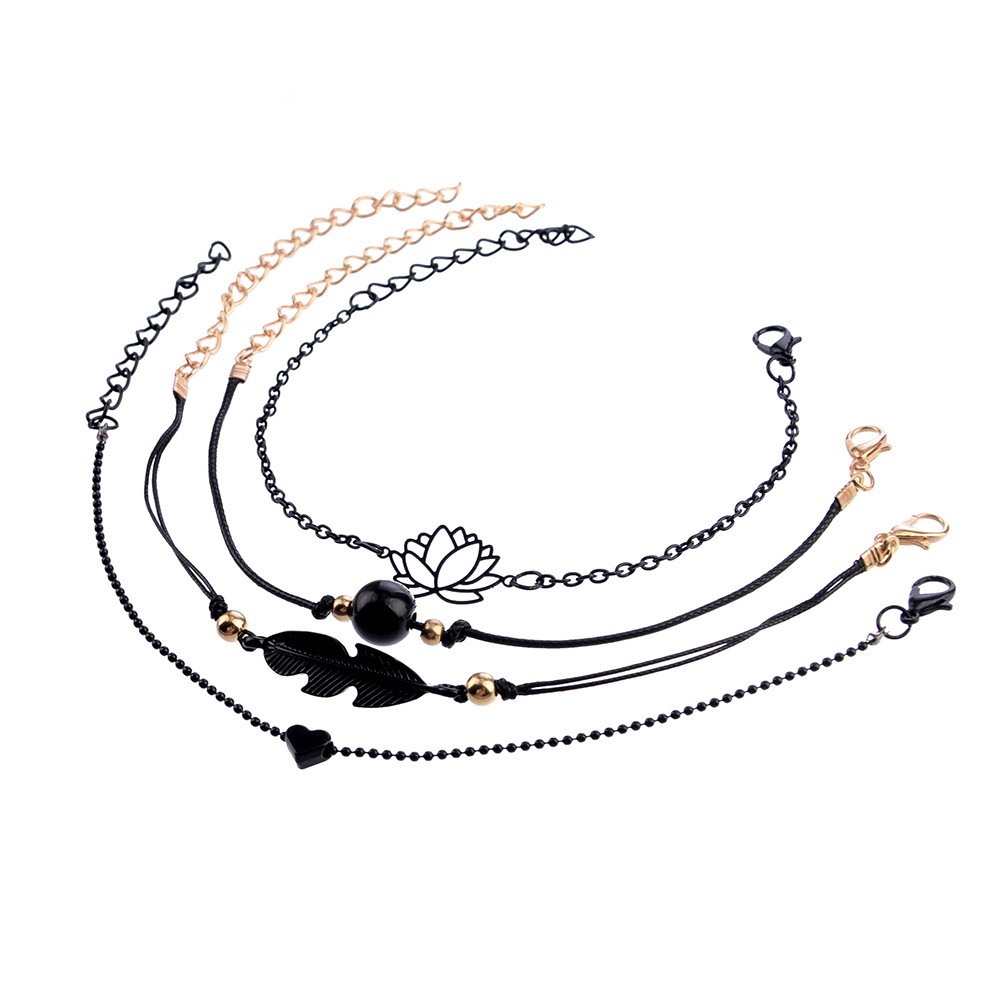 Set Gelang Fashion Wanita Tali Tangan Bunga Hitam bracelet