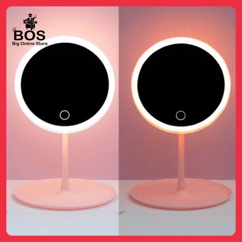 BOS - CERMIN RIAS LED MIRROR BULAT TOMBOL TOUCH SCREEN / KACA MAKEUP USB NON BATRE, NON TOMBOL TOUCH SCREEN