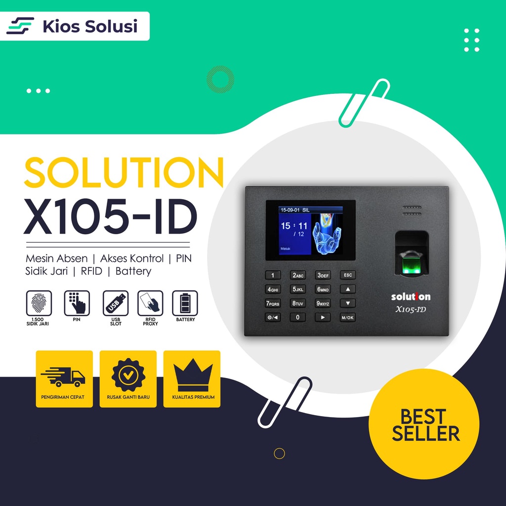 Mesin Absensi Solution Asli | Solution X105-ID | Fingerprint | Include Kartu