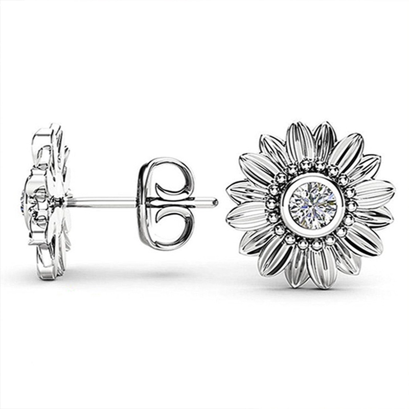 Anting Stud 925 Sterling Silver Bentuk Bunga Matahari Daisy Gaya Boho Untuk Wanita