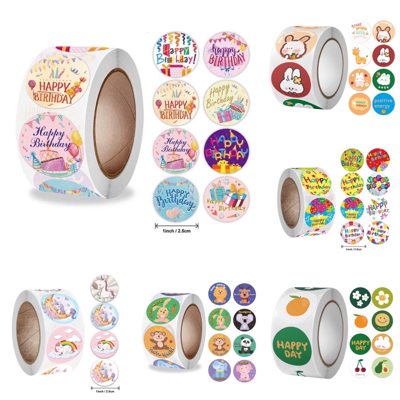 

10pcs Sticker label Happy Birthday / Ulang Tahun / unicorn / label reward / animal / heart / food