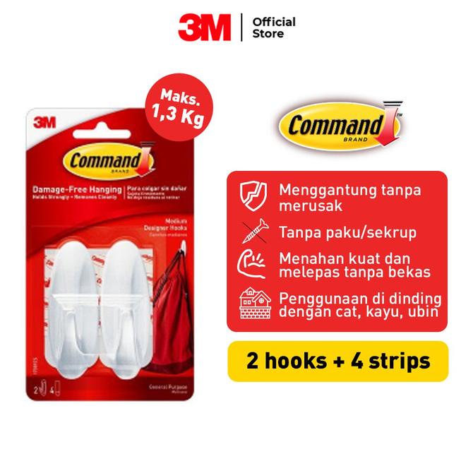 Baut Mur Pengencang Command 3M Gantungan Medium Wire Hook Dengan Perekat Kuat 17068