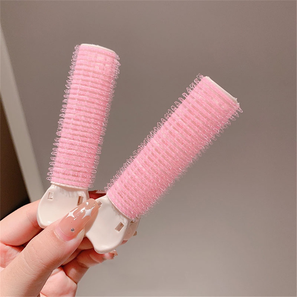 2 PCS Korea Berbulu Pemodelan Poni Tetap Curling Barrel Pink Jepit Rambut Pengeriting untuk Wanita