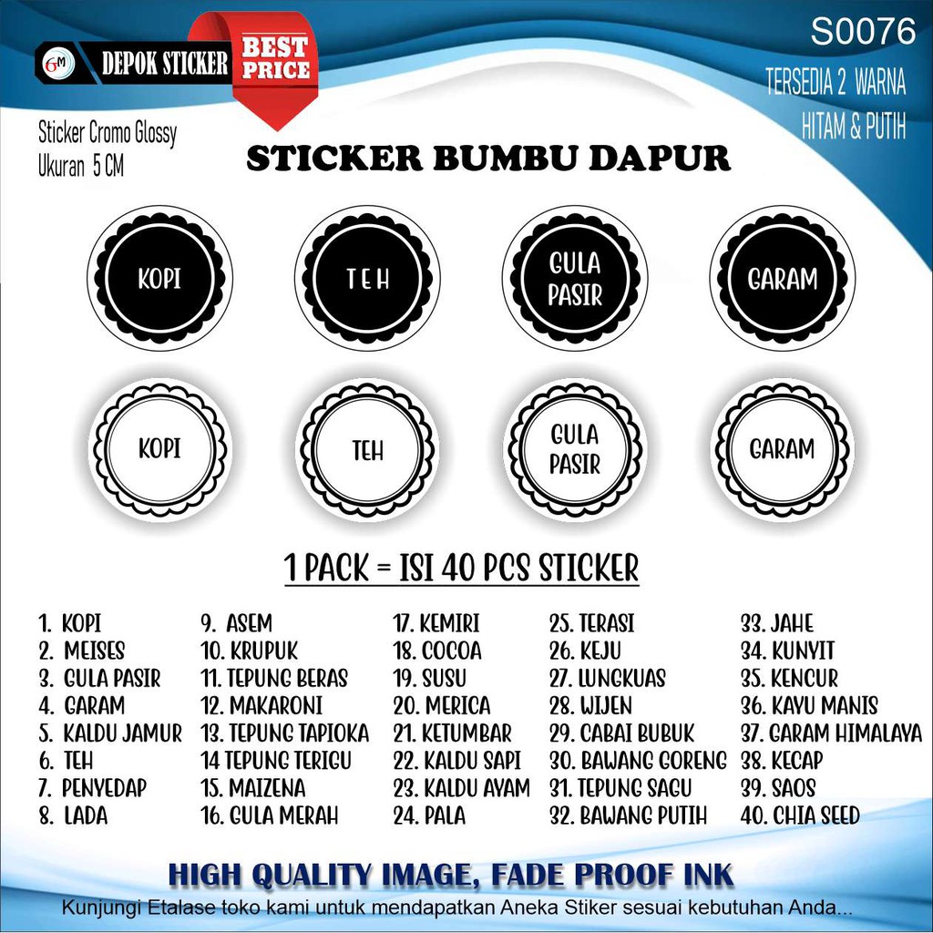 Stiker label Bumbu Dapur Bulat (1pack=Isi 40 pcs)