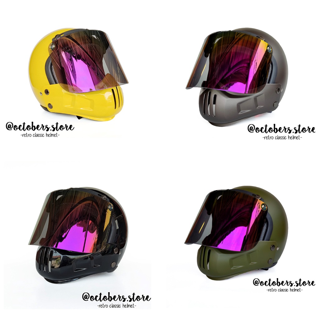 HELM CAKIL MODULAR (HALF FACE / FULL FACE) + KACA DATAR PELANGI - HELM RETRO - HELM BOGO