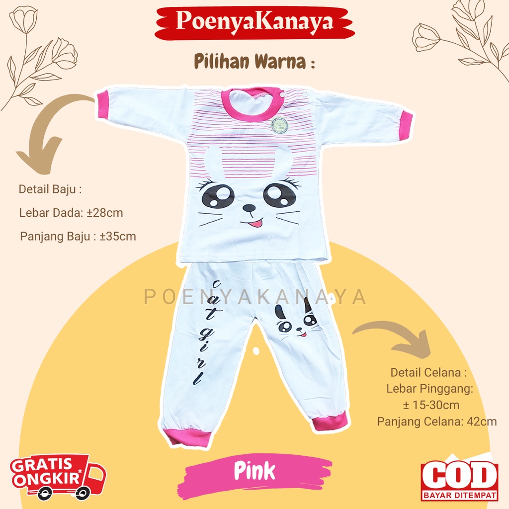 Setelan Baju Bayi Piyama Bayi Panjang CAT GIRL Viori Size 6-18 Bulan SPY164