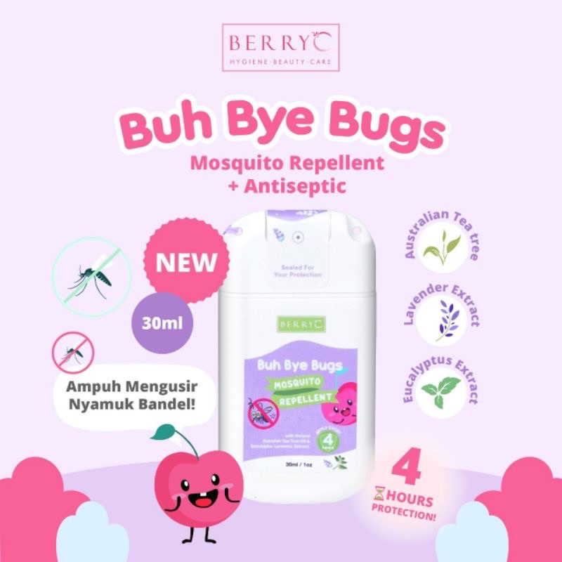 Berry C Buh Bye Bugs 30 ml FREE TALI SILIKON BerryC Spray anti serangga nyamuk