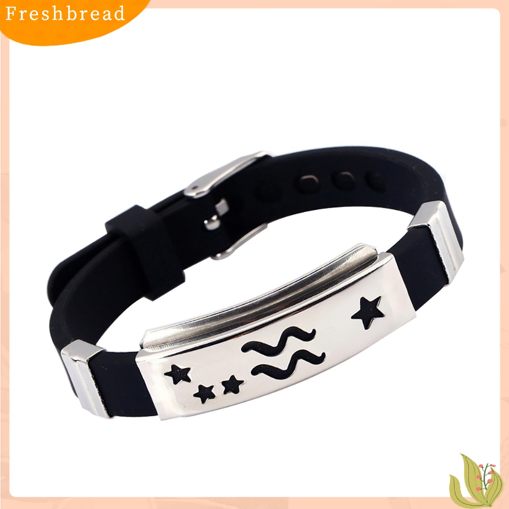 ?Fresh?? Gelang Tali Silikon Pria dengan Pelat Stainless Steel Grafir Gambar 12 Pilihan Zodiak