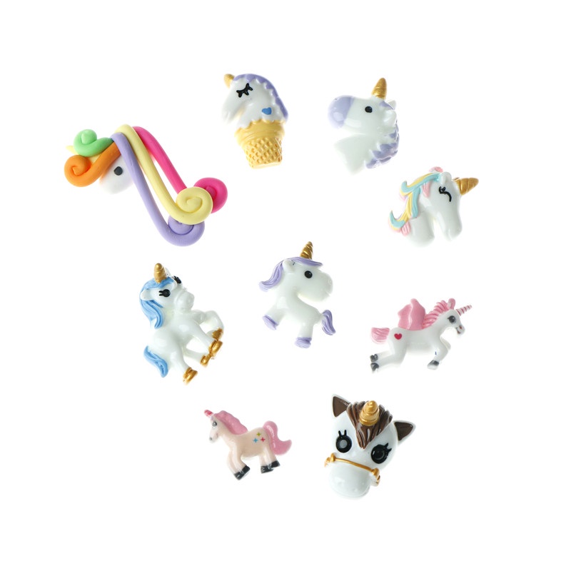 10pcs Hiasan Bentuk Unicorn Bahan Resin Cabochon Flatback Untuk Dekorasi Scrapbookhandphone Diy