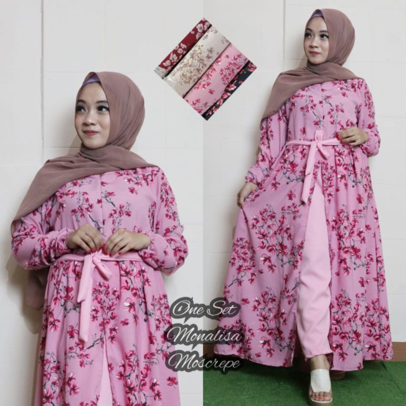 setcell mona Bunga,long tunik,celana ,pakean wanita,setelan gamis kekinian 2021
