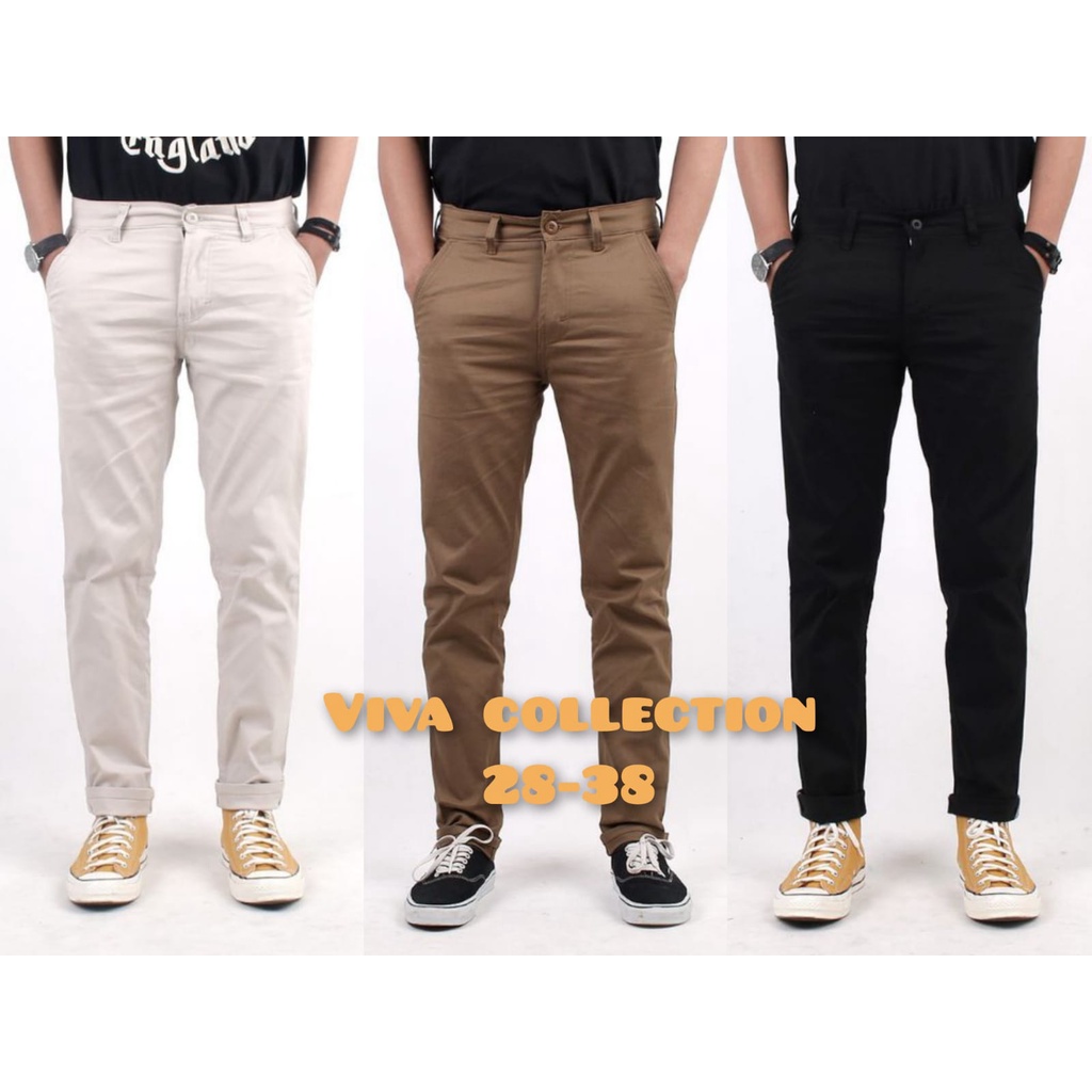 CELANA CHINO Panjang pria Slimfit KERJAHARIAN Santai Casual Formal Hitam Abu Cream Mocca Size 27-38