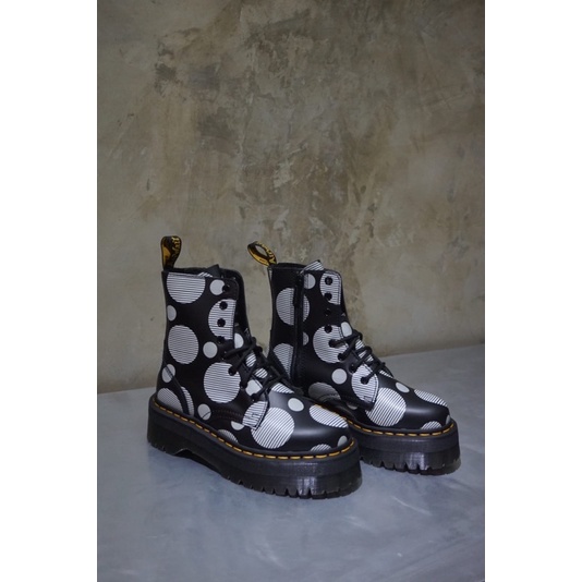 DR. MARTENS JADON BLACK WHITE POLKADOT SMOOTH 8 EYE / HOLE ORIGINAL BNIB