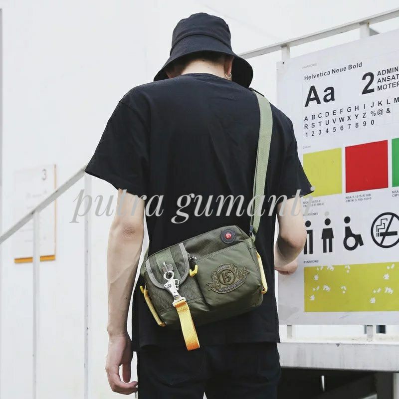 tas selempang pri tas selempang tough army tas army  - hitam - hijau