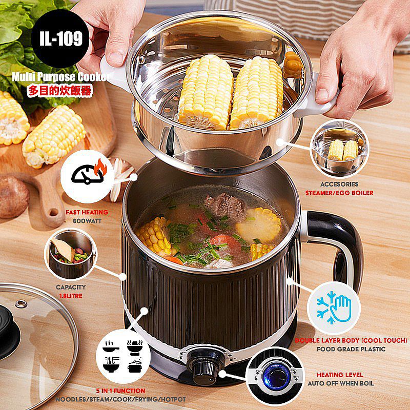 Idealife Multicooker Electric Panci Multifungsi Elektrik Listrik Serbaguna 1.8 Liter IL-109 IL109