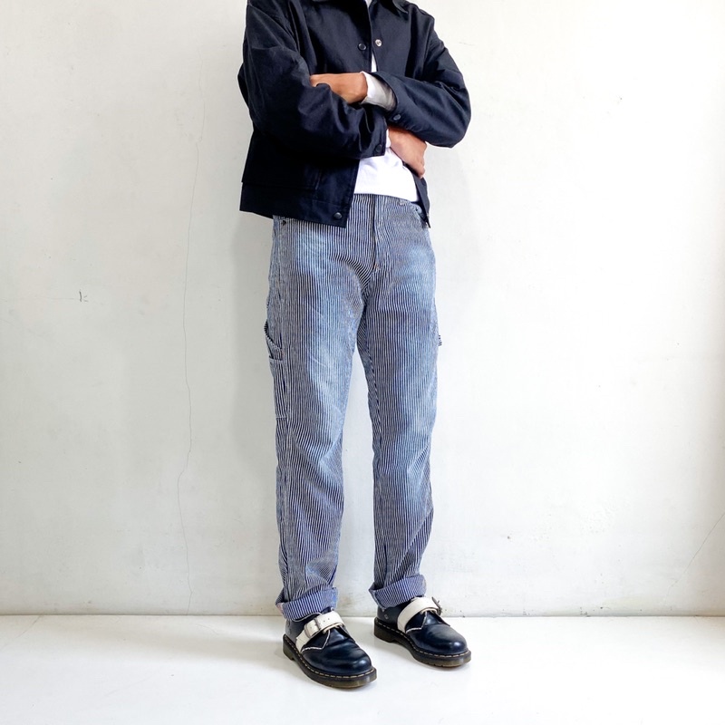 Global Works carpenter hickory denim pants, slim straight fit