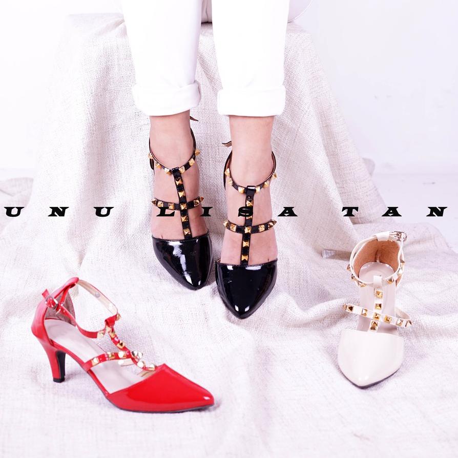 ♣ NunuLisaTan - 3 warna High Heels Wanita Terbaru cantik Sepatu Hak 5cm Klip Klip V01 ☚