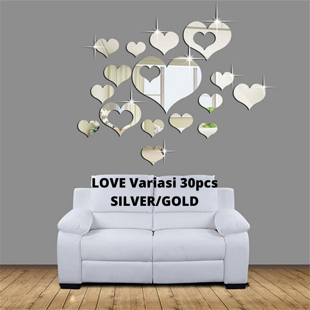 Pro1 Set Stiker Kaca Cermin Tempel Hiasan Dinding Dekorasi Rumah Mirror Sticker Hexagonal Bulat Love MPRO1