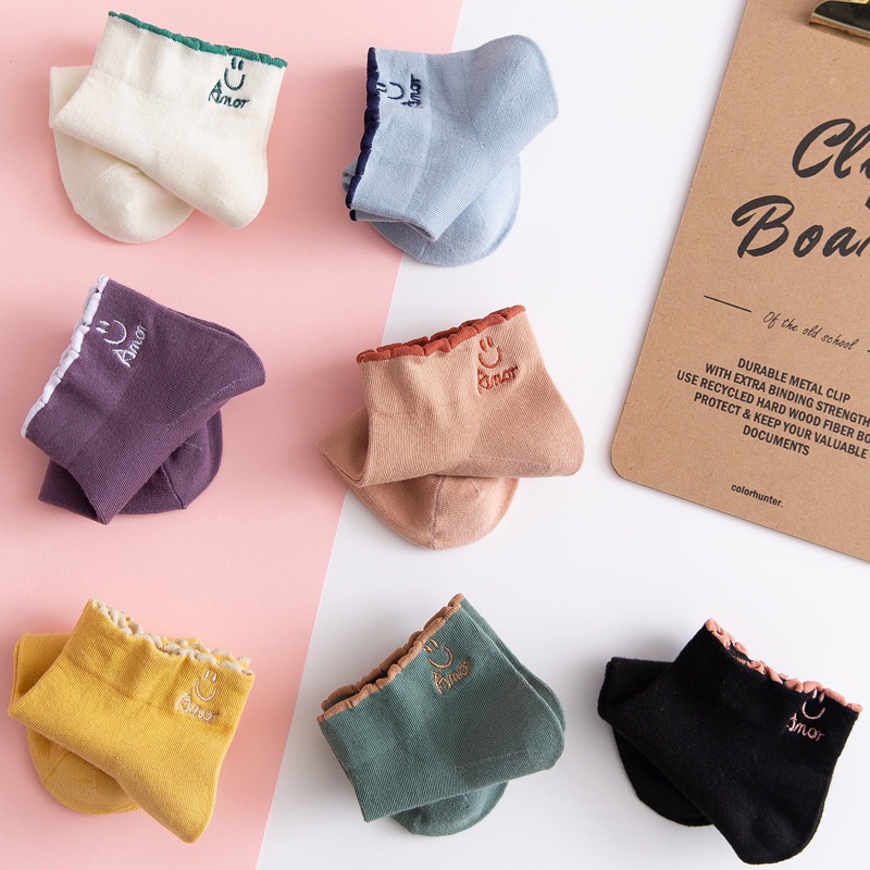 ❀ Chingu ❀ KK002 Kaos Kaki (Tanpa Kemasan) Wanita Tipis Pendek Semata Kaki Motif Smile Fashion Korea Women Sock Import Murah
