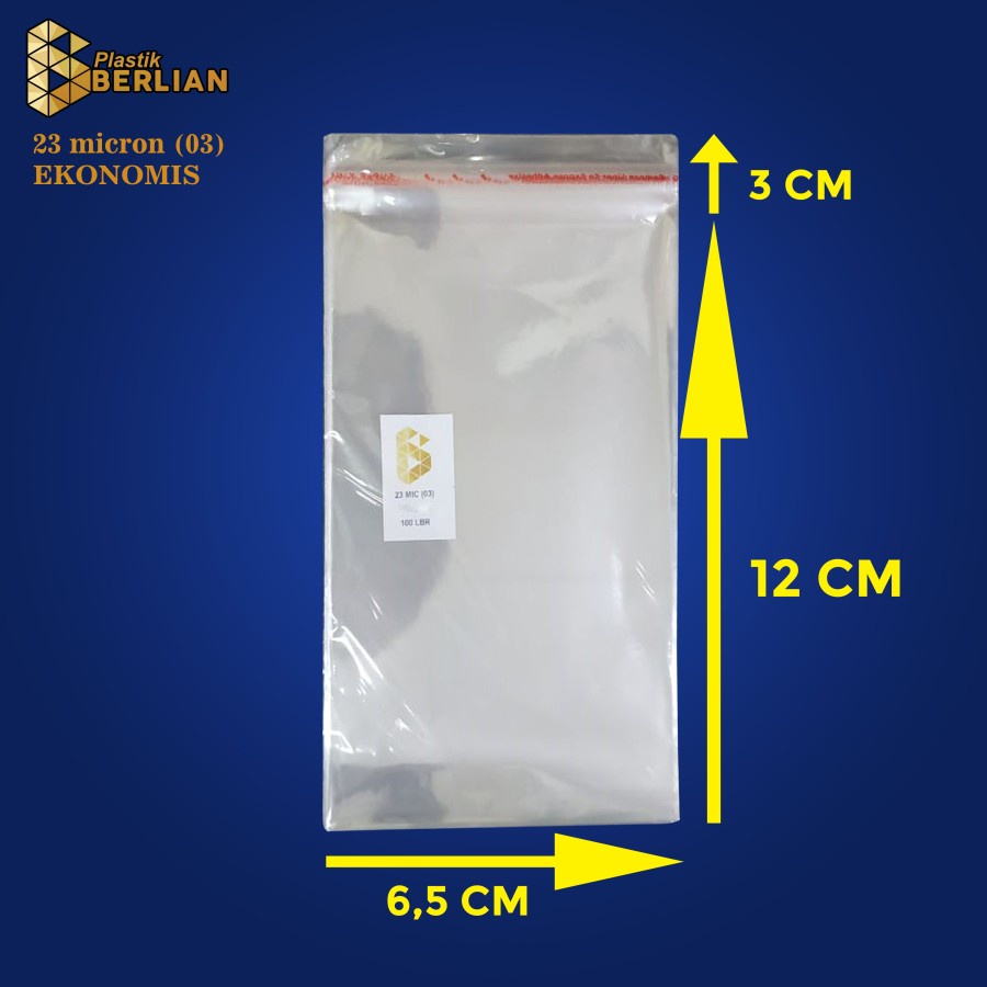 

6,5 x 12 cm Plastik OPP EKONOMIS 23micron (100 lbr) (lem/seal)