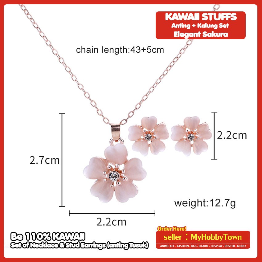 Set Kalung Anting Bunga Sakura Cherry Blossoms Lucu Kawaii Terlaris