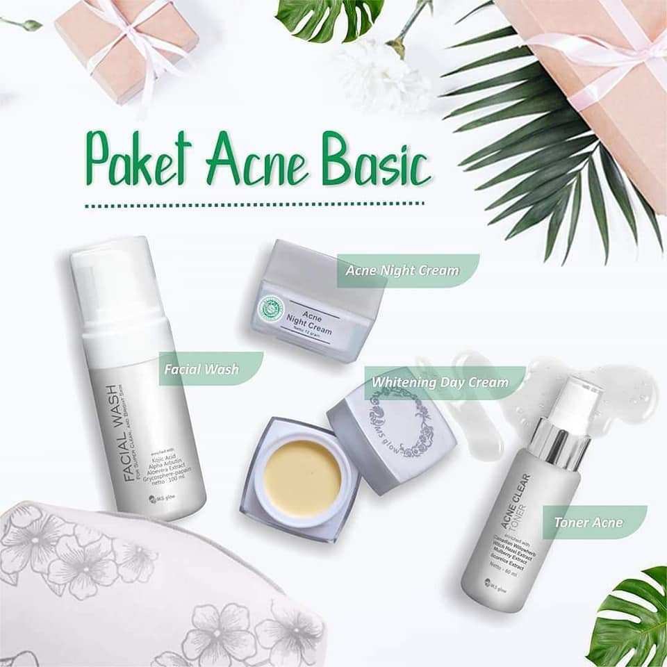 PAKET JERAWAT MS GLOW (ACNE NIGHT CREAM, DAY CREAM, TONER DAN FACIAL WASH)