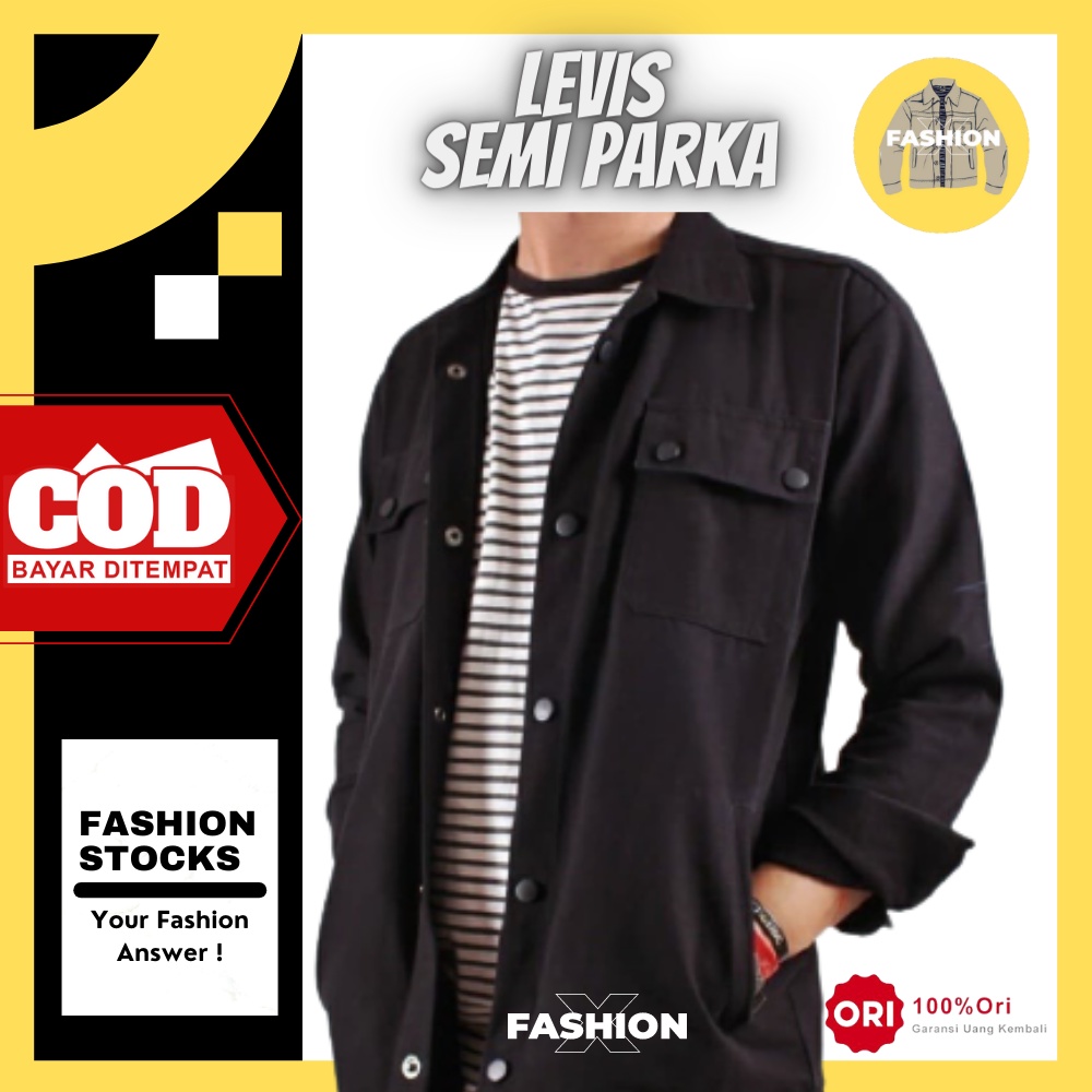 [WOLV] Pakaian Trucker Jacket Kemeja Levis Canvas Semi Parka Original Pria Cowok Wanita Cewek Keren