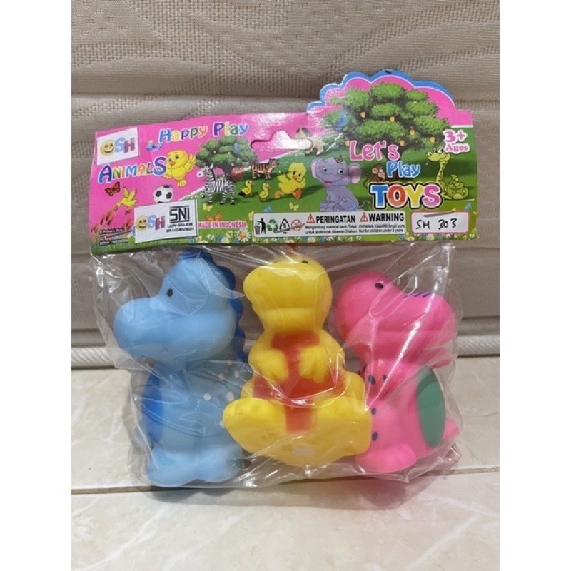 MAINAN ANAK DINOSAURUS KECIL isi 3pcs KARET PENCET BUNYI SH 303