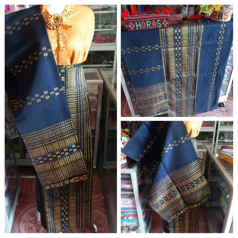 SONGKET PUCCA BINTIK WARNA NAVY GOLD TENUN TANGAN TARUTUNG