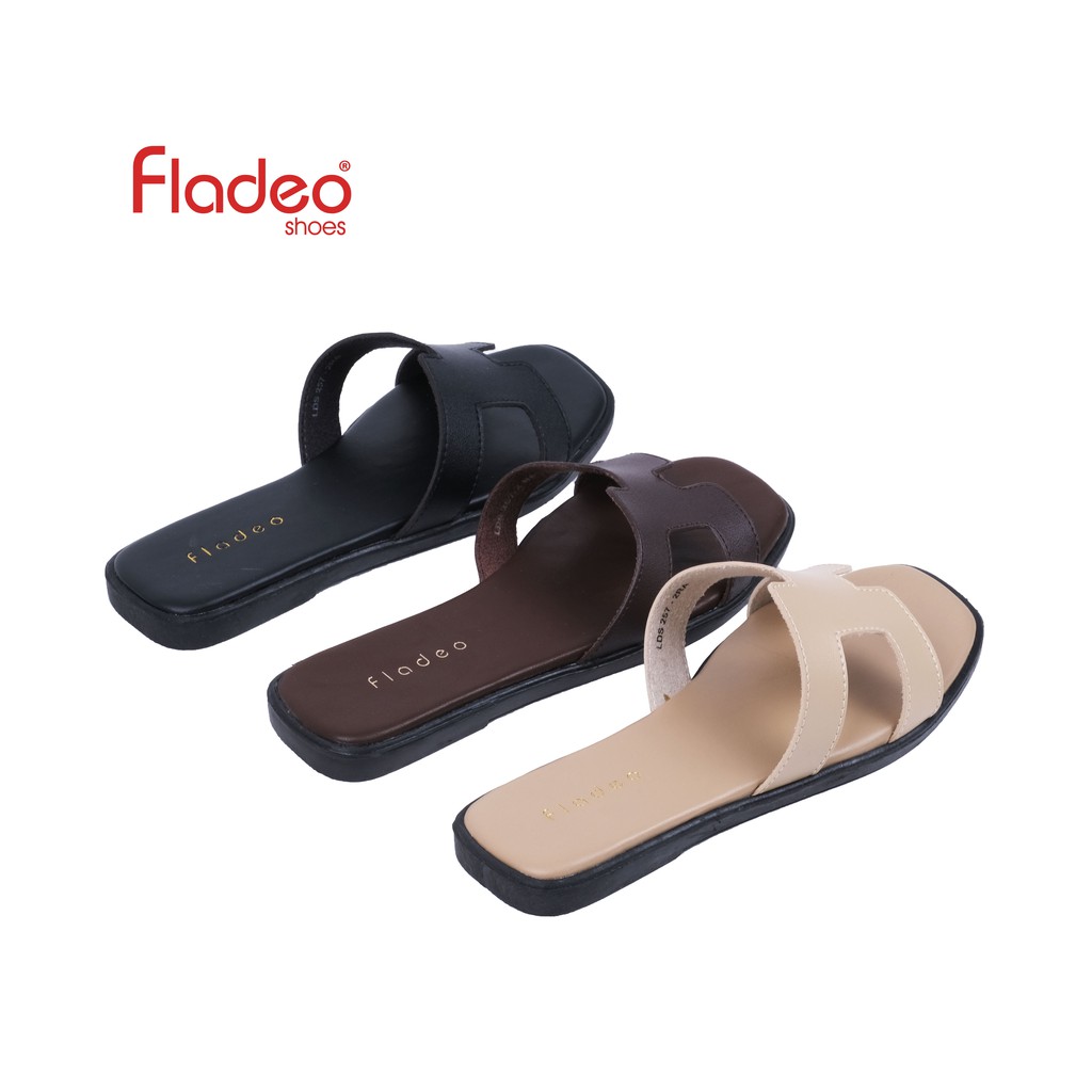 Fladeo E20/LDS257-2RA/Sandal Teplek H Square Wanita [ Flat Slippers Sandals ]-1