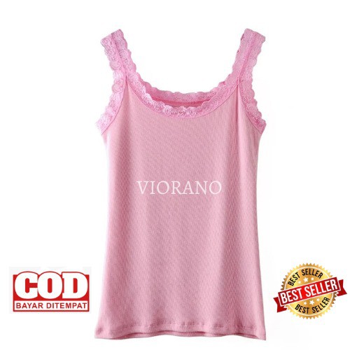 Tanktop Renda Wanita Baby Pink Fit XL Tangtop Cewek Bahan Adem Pink Tank Top Camisol Super Soft