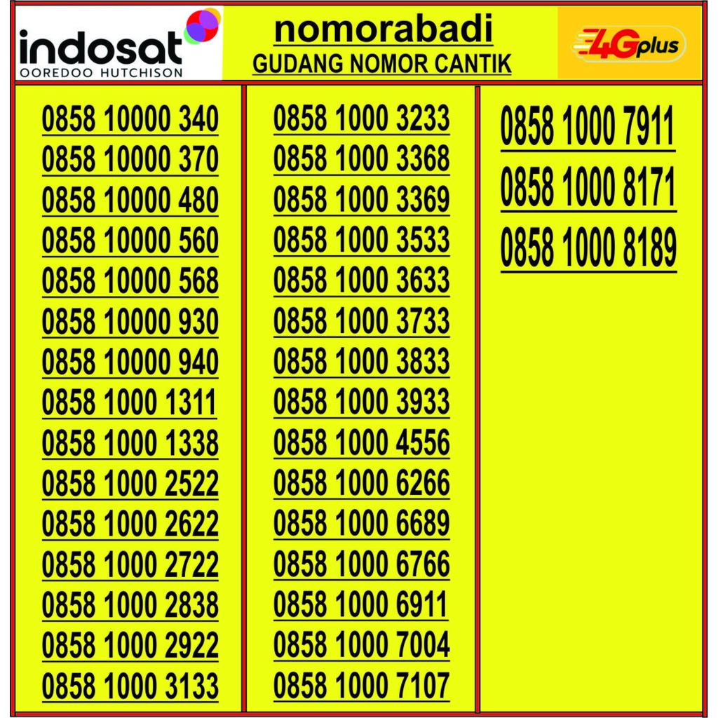 NOMOR CANTIK INDOSAT 4G 0858 1000 H200