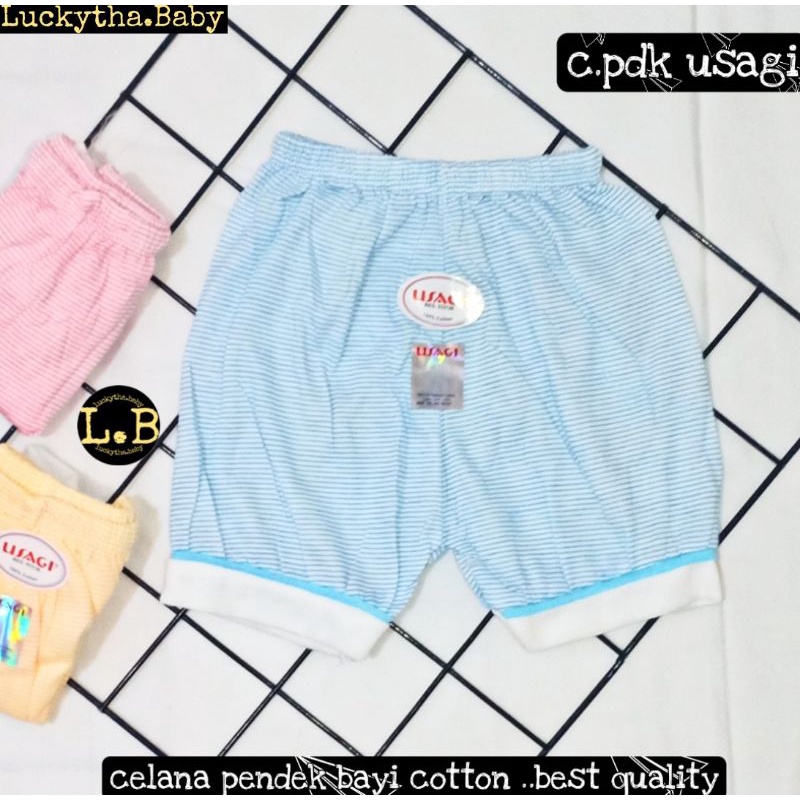 celana pendek usagi salur 3pc_celana pendek bayi motif salur  katun adem nyaman di pakai