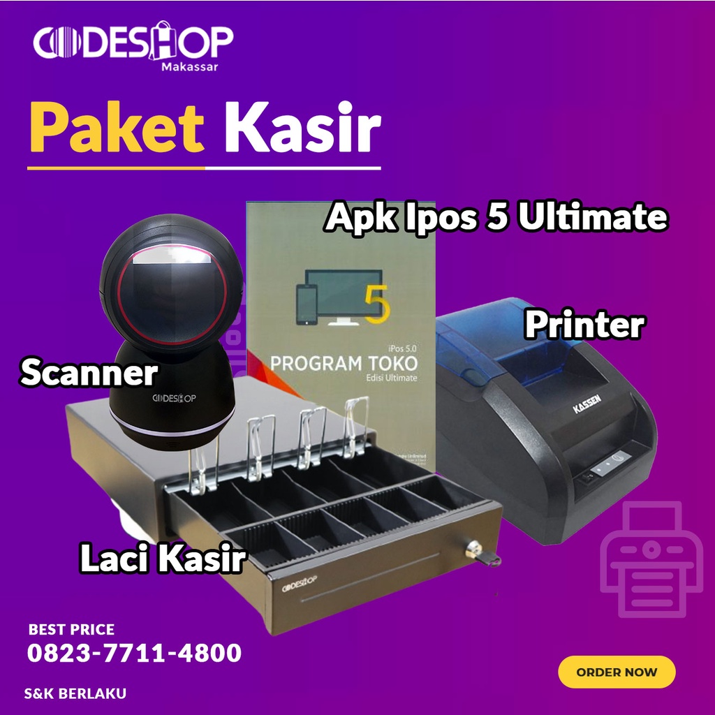 Paket POS Kasir bisa di komputer &amp; Android Lengkap - Dengan Laci scan dan printer