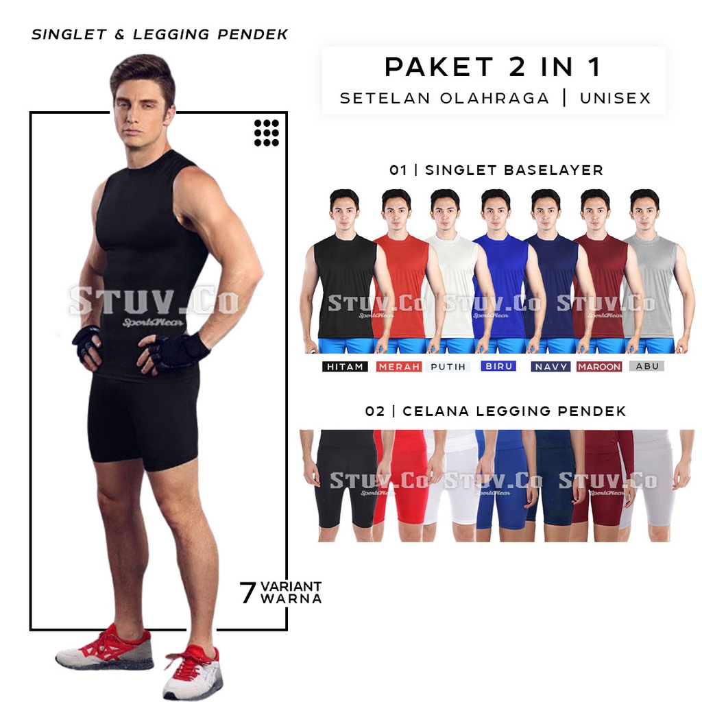 PAKET 2IN1 STELAN MANSET BASELAYER TANPA LENGAN SLEEVELESS DAN CELANA PENDEK BASELAYER DALEMAN OLAHRAGA PRIA WANITA MURAH