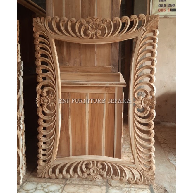 Figura Cermin Ukir Jati - Figura Ukir Kaca Dinding - Figura Cermin Dinding Hias Ukiran Jepara Harga 