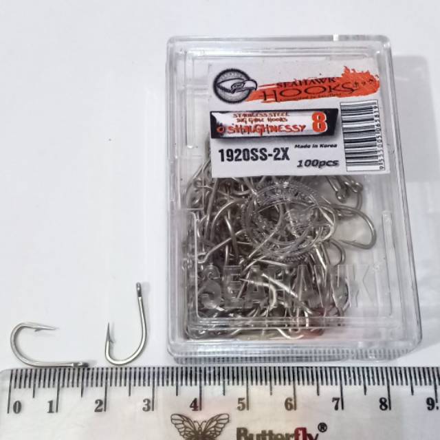 SEAHAWK HOOK SIZE 8 MODEL 1920SS-2X QTY.100PC O SHAUGHNESSY SUPER STAINLESS STEEL KAIL PANCING