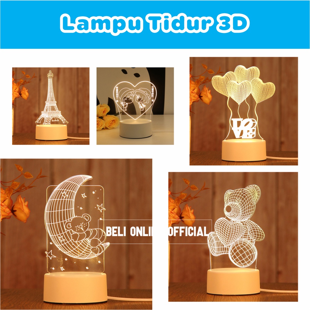 Lampu Tidur 3D Karakter / Lampu Hias Tidur Led / Lampu Dekorasi Lafadz Allah - Boneka - Menara - dll