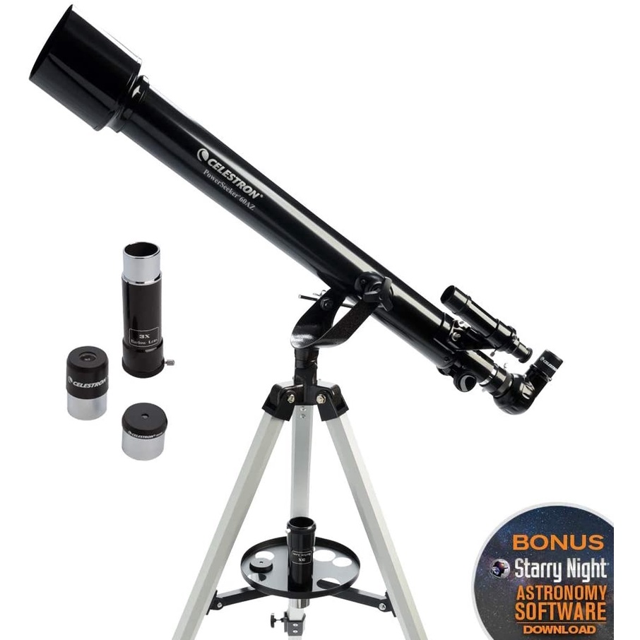 CELESTRON PowerSeeker 60AZ - Teleskop Terepong Bintang dengan Tripod - Pemasangan Mudah BONUS TAS PENYIMPANAN