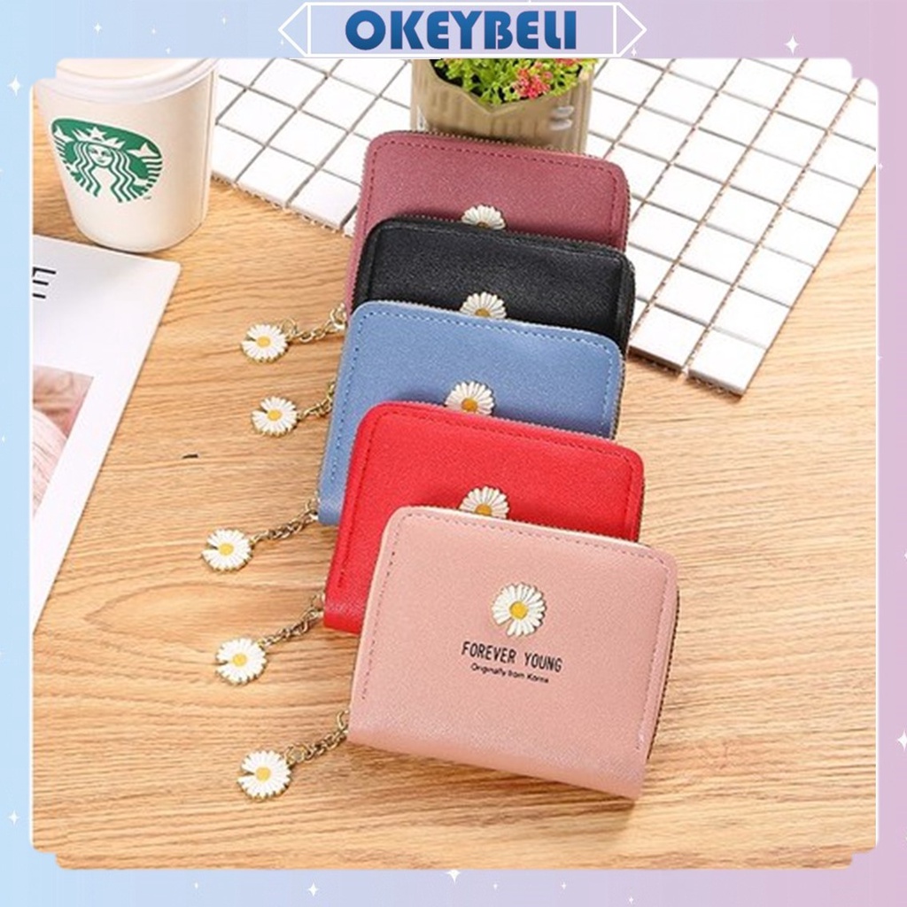 •OKEY BELI•DL381 Dompet Wanita Koin Motif Bunga Daisy free gantungan bunga Korean Fashion
