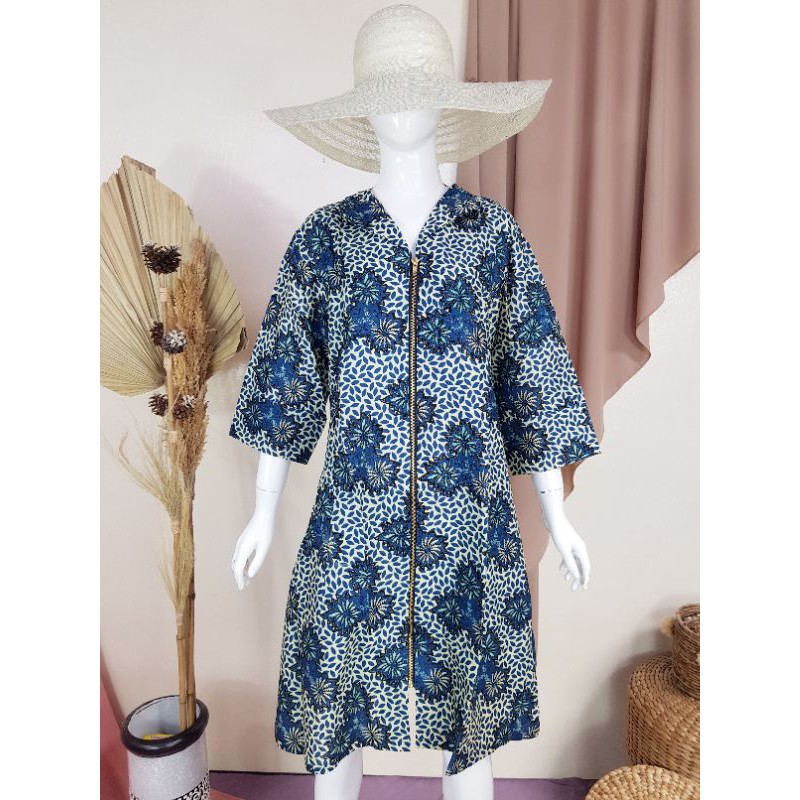 Tunik Batik Bunga Premium Rit Depan Size M,L,XL