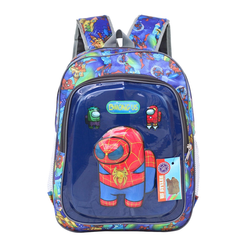 Ransel Anak Lampu LED 3D Karakter Tas Sekolah Anak Cowok Playgroup PAUD TK Ransel LED Lampu Nyala Gambar Motif Kartun Lucu Murah Kualitas Import Backpack Cowok LED Kedip Lampu Among Us Roblox Spiderman 3D Emboss