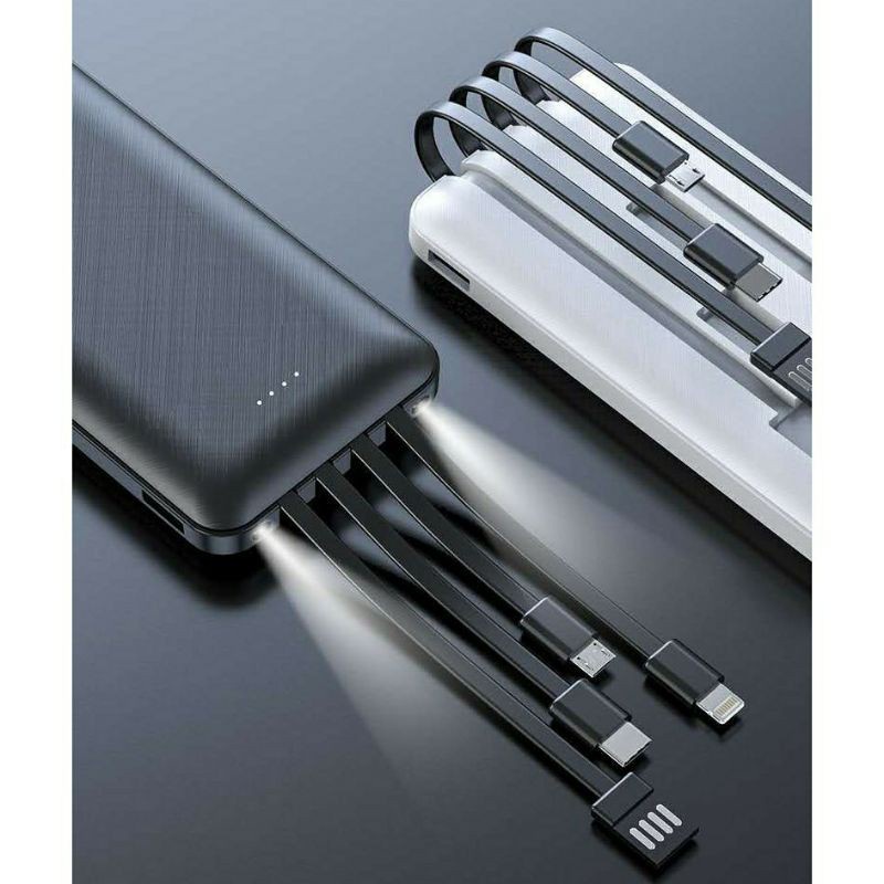 20000mAh Powerbank 4 Cables Fast Charging Full Capacity Mini Dual USB Portable  Murah Mini Iphone Flash Light