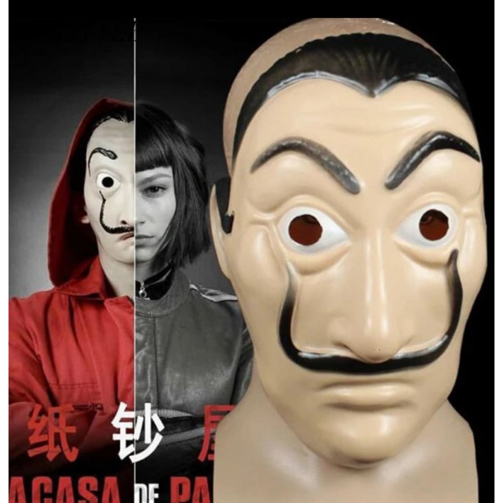 [Bisa COD] Topeng Salvador Dali Topeng Money Heist La Casa De Papel  Topeng Cosplay Bahan PVC Tebal FREE PACKING KARDUS