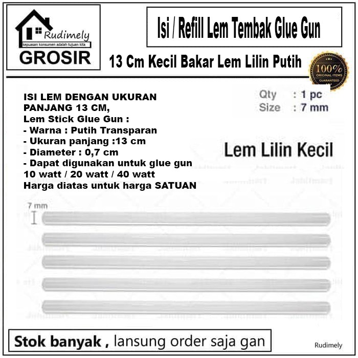 GROSIR ISI ULANG LEM TEMBAK Refill Lem Tembak Glue Gun 13 Cm Kecil Bakar Lem Lilin Putih